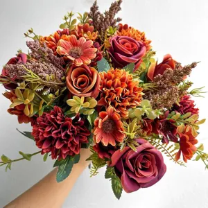 Künstlicher Blumenstrauß realistische künstliche Rosen Herbst Blumenarrangement Dekoration
