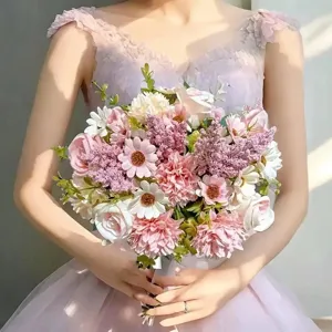 Künstlicher Blumenstrauß für Hochzeit und Heimdekoration, realistische Rosen und Blumen.