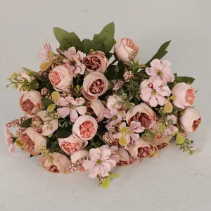 Bouquet di Fiori di Rose in Seta Artificiale Composizione Floreale di Finta Rosa per Decorazione Interni Festa Matrimonio