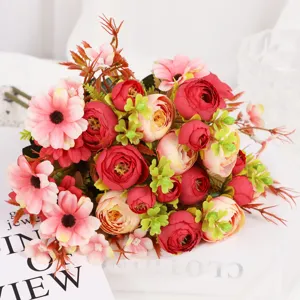 Ramo de Flores de Rosa de Seda Artificial Europea Capullos de Rosa Falsos Para Decoración de Fiesta de Bodas en el Hogar Arreglo Floral