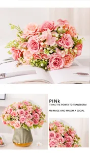 Bouquet di fiori di rose finte rosa composizione floreale artificiale per la casa