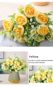 Nordic simulation yellow peony bouquet artificial flowers for home decoration and wedding party.