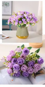 Bouquet di rose artificiali viola per decorazione casa matrimonio festa composizione