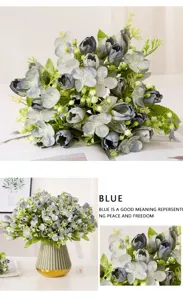 Ramo de flores artificiales azules tulipán magnolia decoración del hogar centro mesa
