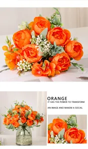 Artificial orange peony bouquet handmade simulation flower home interior decor detail view