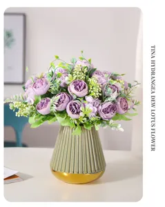 Artificial peony flower bouquet home decoration nordic style purple flowers vase