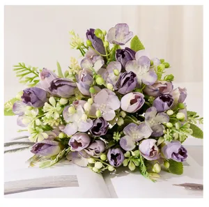 Ramo de flores de tulipanes morados artificiales para decoración del hogar y detalle