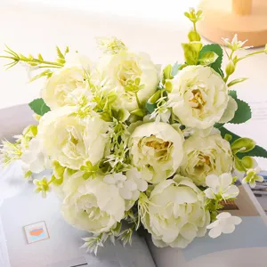 Beautiful artificial peony flower bouquet creamy white silk floral arrangement for home decor wedding