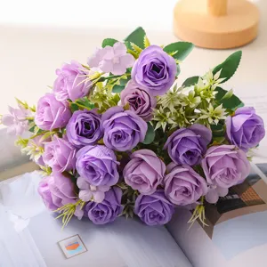 Bouquet di Fiori di Rose in Seta Artificiale Finto Rose Con Foglie Per Matrimonio Decorazione per Feste a Casa Regalo Composizione Floreale
