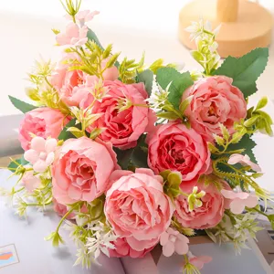 Artificial pink peony flower bouquet for home decoration wedding party faux floral arrangement