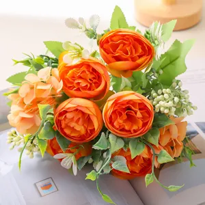 Nordic artificial peony flower bouquet orange fake floral home wedding party decoration prop