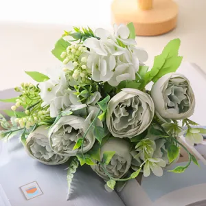 Nordic INS style artificial peony bouquet, realistic flower arrangement for home wedding decoration.