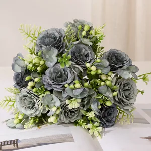 Bouquet di fiori artificiali peonia grigia fiori finiti per decorazione casa matrimonio interno