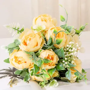 Handmade Silk Peony Artificial Flower Bouquet For Wedding Party Home Decor Fake Floral Arrangement Table Ornament