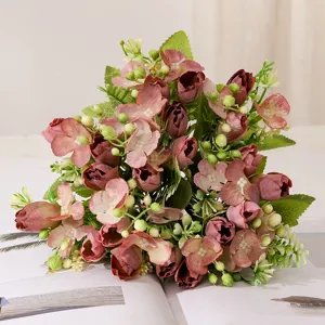 Ramo de flores artificiales de tulipán y hortensia para decoración del hogar y accesorios.