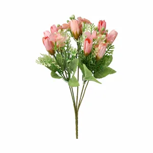 Ramo de flores artificiales de tulipán y magnolia, decoración de hogar de seda.
