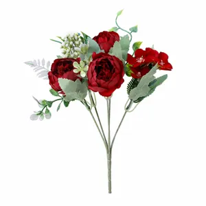 Artificial silk peony flower bouquet, 26cm tall decorative floral arrangement for home decor