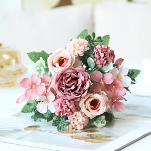 European artificial rose peony and hydrangea flower bouquet for wedding and home decoration.