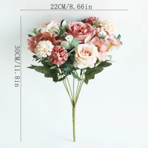 European artificial rose hydrangea peony bouquet handmade DIY home wedding decor flower