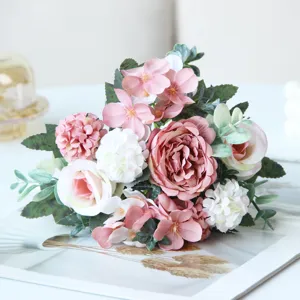 European artificial rose peony hydrangea flower bouquet home wedding decorative floral arrangement