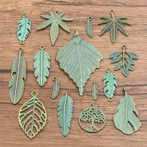 Vintage Alloy Leaf Tree Charm Pendant Connector Antique Patina Bronze Plant Hollow Out DIY Jewelry Making Findings Accessories