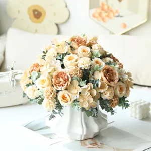 European artificial rose hydrangea and peony bouquet for home and wedding table decoration.