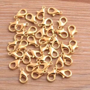 Gold lobster clasps for DIY jewelry making, ideal for necklaces and bracelets.