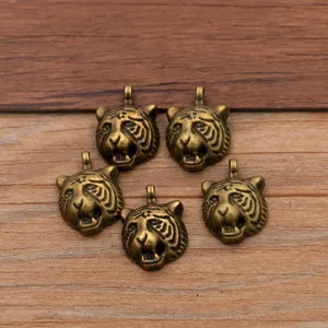 Brass tiger head charms for DIY jewelry making, vintage bronze pendant, animal charms.