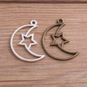 Pendentif Lune Étoile Ajouré en Alliage Retro Alliage de Zinc Accessoires Bijoux DIY pour Collier Bracelet Argent Antique Bronze Décor Céleste