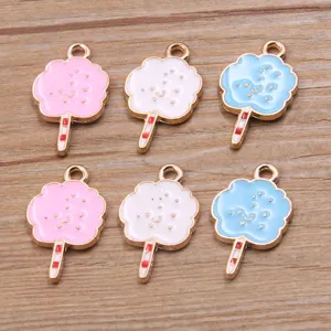 Breloques barbe à papa émaillées DIY 3 couleurs, pendentif en alliage doré KC pour bijoux.