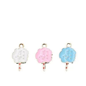Jolis pendentifs barbe à papa émail alliage DIY breloques pour fabrication de bijoux artisanat.