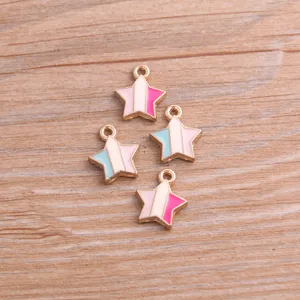 Legering Ster Hanger KC Verguld Emaille Bedel Geometrisch Vijfpuntige Ster Drop Voor Ambachtelijke Oorbel Armband Maken