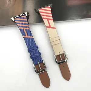 Apple watch striped canvas leather replacement strap stylish accessory for smart watch bands
