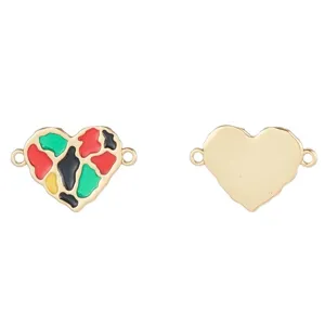 14K gold plated enamel heart double loop connector charm for DIY necklace bracelet jewelry making