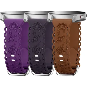 20mm silicone watch strap with embossed rose lace hollow design, compatible with smart.