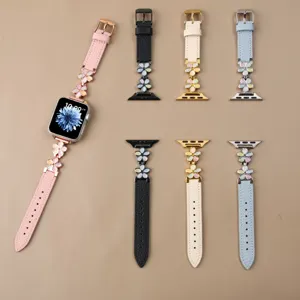 Cinturino per Orologio in Pelle alla Moda Giunzione in Metallo Fiore in Resina Epossidica Cinturino di Ricambio Per Smartwatch