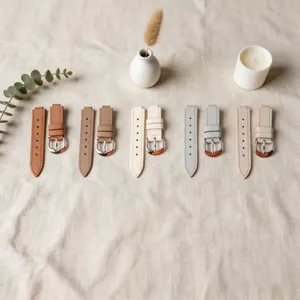 Premium genuine leather watch straps in multiple colors with silver stainless steel buckle.