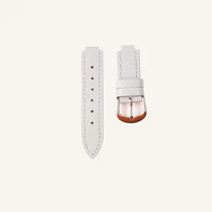 Light grey leather watch strap with silver buckle, 14mm convex end plain watch band replacement.