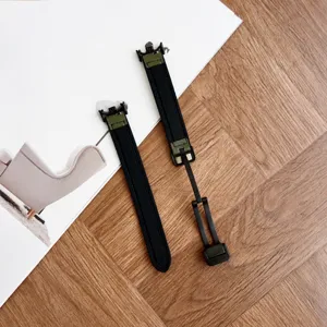Replacement silicone leather watch strap with magnetic folding buckle for smart watch upgrade.