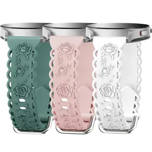 20mm silicone watch strap with embossed rose pattern and hollow lace design for smart watch