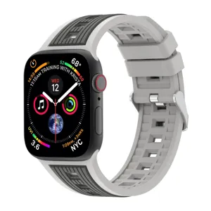 Silicone replacement watch band with dual color striped design for smartwatch, grey and black.