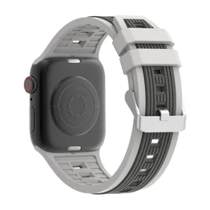 Silicone watch band with dual-color striped design compatible with Apple Watch 41mm models securely.