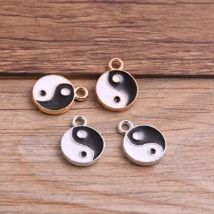 Alloy Tai Chi Yin Yang Pendant Charm Electroplated Enamel Round Drop Oil Medallion Components For DIY Jewelry Making Crafts Accessory