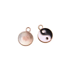 KC gold enamel Yin-Yang Tai Chi pendant charms for DIY jewelry making, 12x16mm charms.