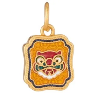 14K Gold Plated Cloisonne Tiger Head Ruyi Lock Pendant DIY Jewelry Making Accessory