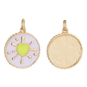 14K gold plated enamel sun heart round pendant charm DIY necklace bracelet jewelry making