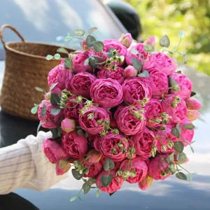 Artificial rose peony bouquet pink silk flowers home wedding decor floral arrangement