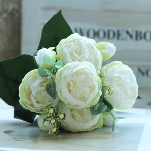 Artificial peony rose flower bouquet faux silk floral arrangement for home wedding decoration