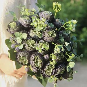 Artificial peony rose flower bouquet, Korean style fake floral arrangement for home decor.