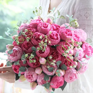 Korean Style Artificial Rose And Peony Flower Bundle Silk Fabric Simulation Flowers For Home Wedding Party Decoration